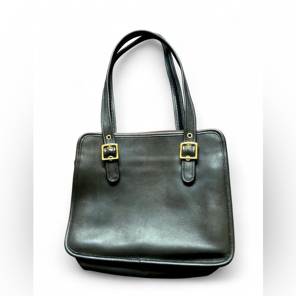 Coach Black Leather Tote with Gold Accents Vintage